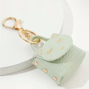 NEW Kitty Cat Earbud Case Coin Bag Charm Keychain charm Green